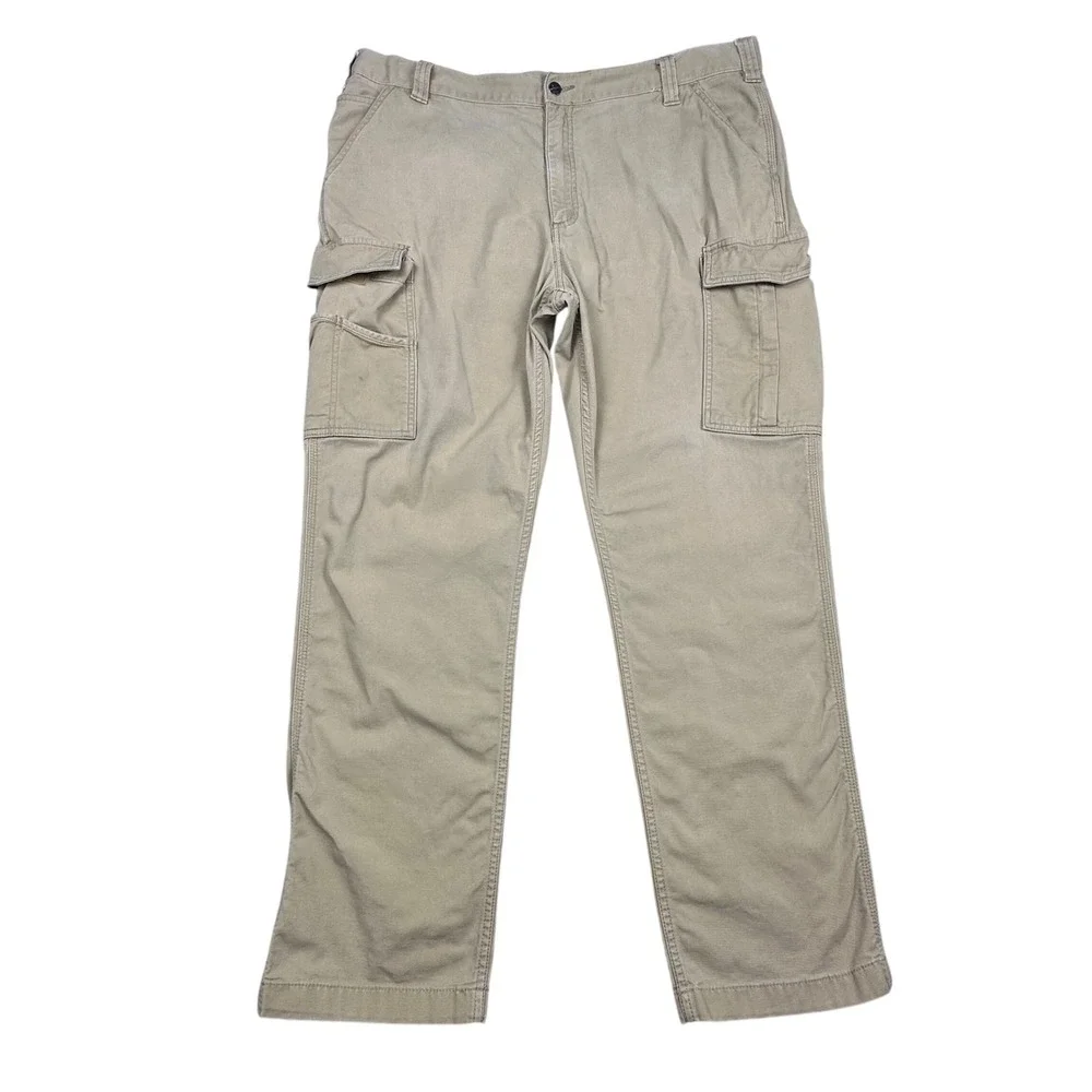Carhartt Mens Relaxed Fit Cargo Pants Tan Canvas Workwear 40x32 Distressed READ